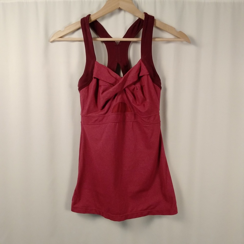 Athleta Jaya Twist Front Racerback Tank Top Womens XS Purple Shelf Bra Keyhole